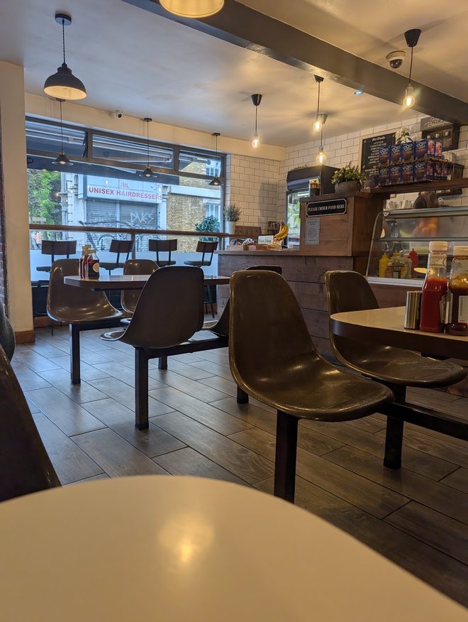 The booths and counter of the dining room.